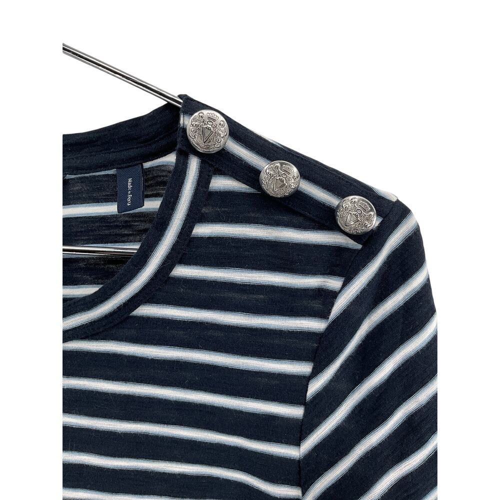 Veronica Beard Button Detail Striped Carla T Shirt Size L - Picture 4 of 7